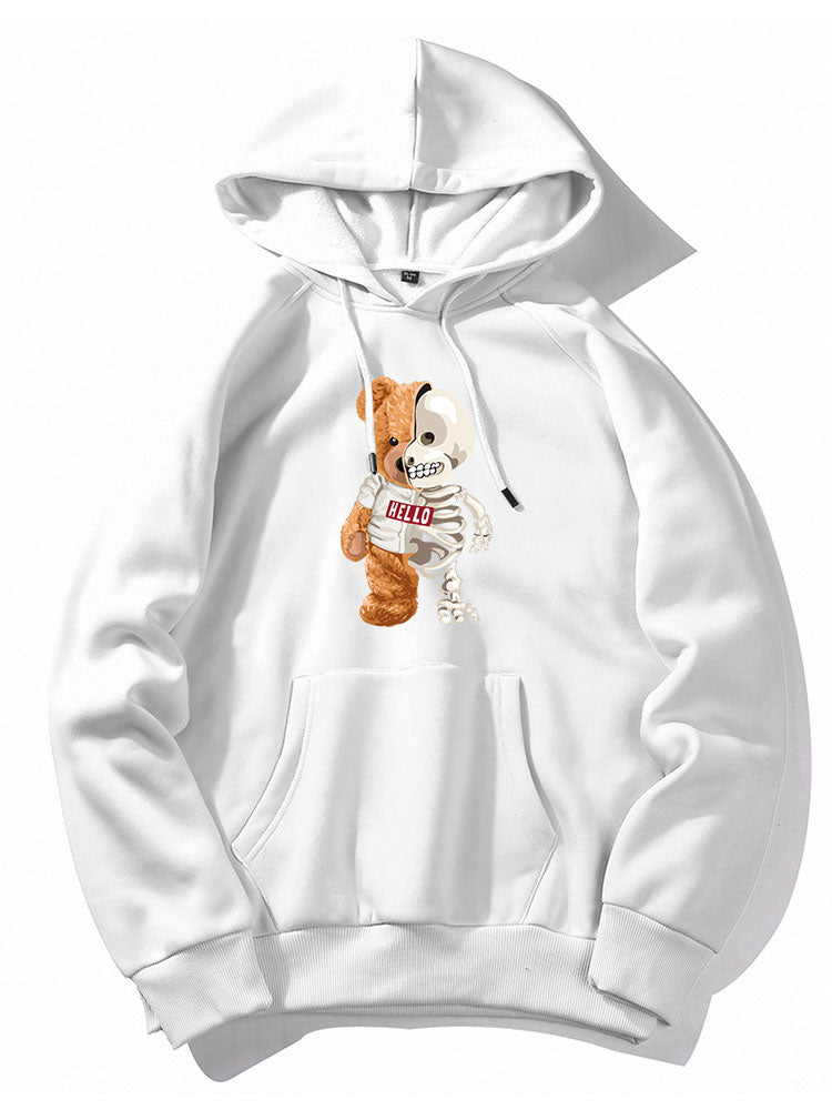 Skeleton Bear Print Hoodie