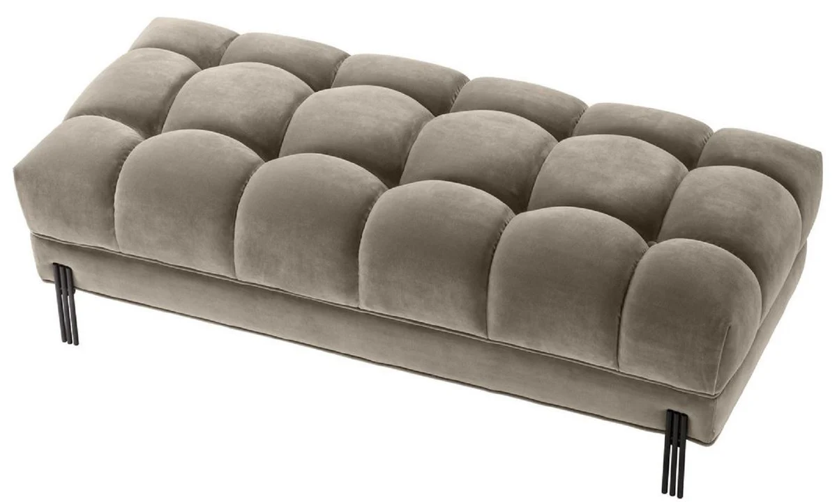Casa Padrino banco de lujo greige / negro 133 x 59 x H. 42 cm - Banco Acolchado de Terciopelo con Patas de Acero Inoxidable - Colecci¨®n de Lujo