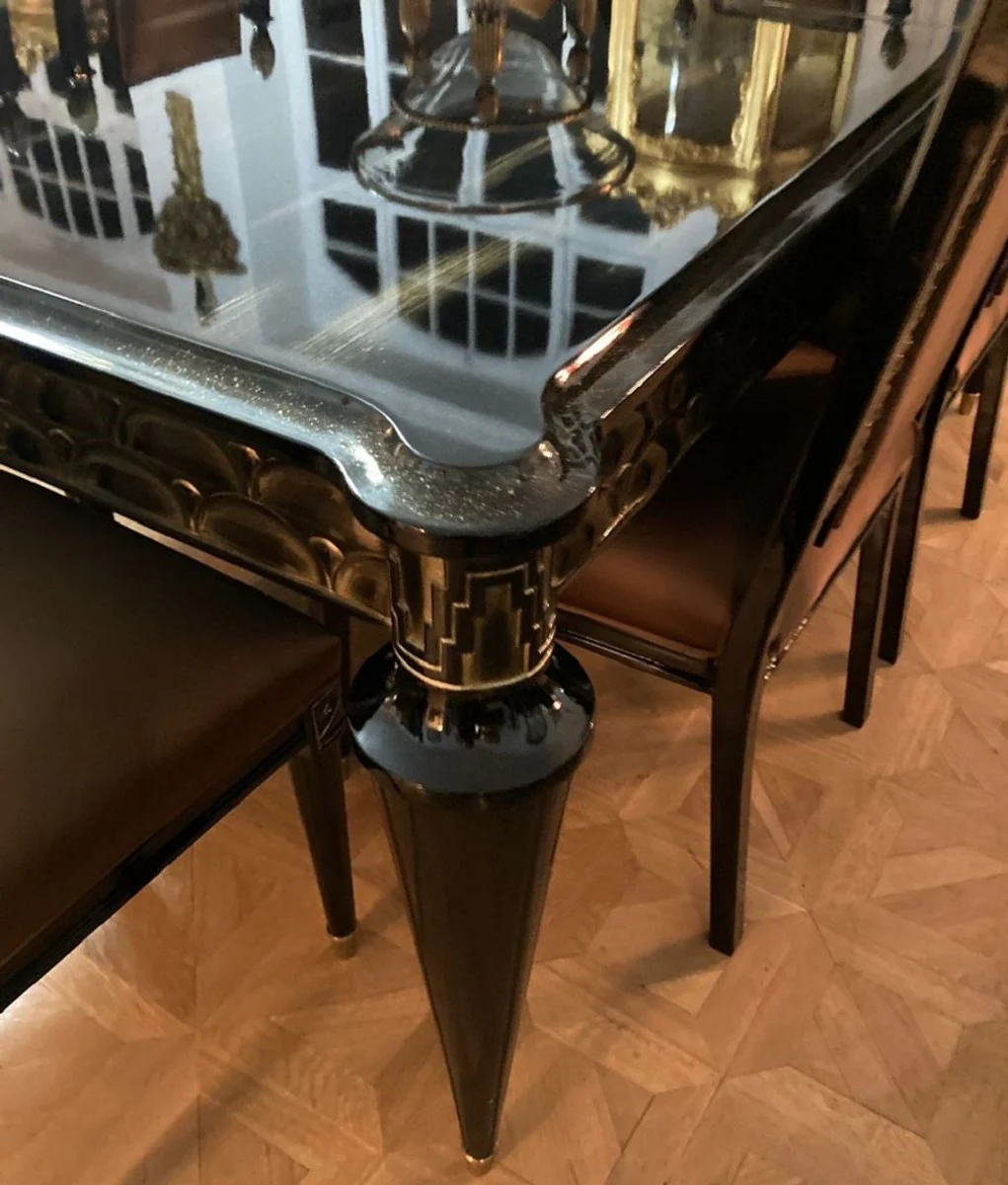 Casa Padrino conjunto de comedor barroco de lujo oro / negro - 1 Mesa de Comedor Barroco Extensible y 6 Sillas de Comedor Barrocos - Muebles de comedor barrocos - Noble y Magn¨ªfico