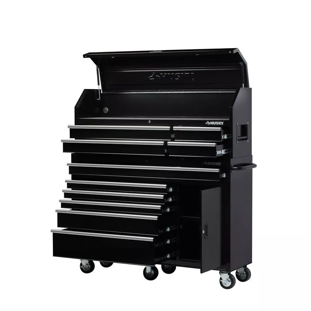 61 IN. W 10-DRAWER 1-DOOR COMBINATION TOOL CHEST AND ROLLING CABINET SET IN GLOSS BLACK