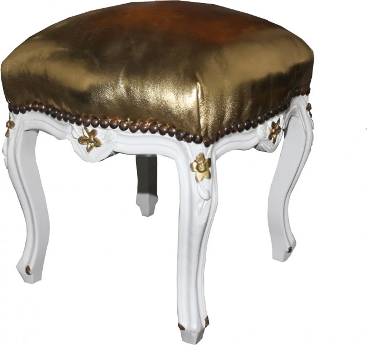 Casa Padrino barroco ¨®ptica de cuero del oro del otomano / blanco - muebles de estilo antiguo - taburetes - edici¨®n limitada