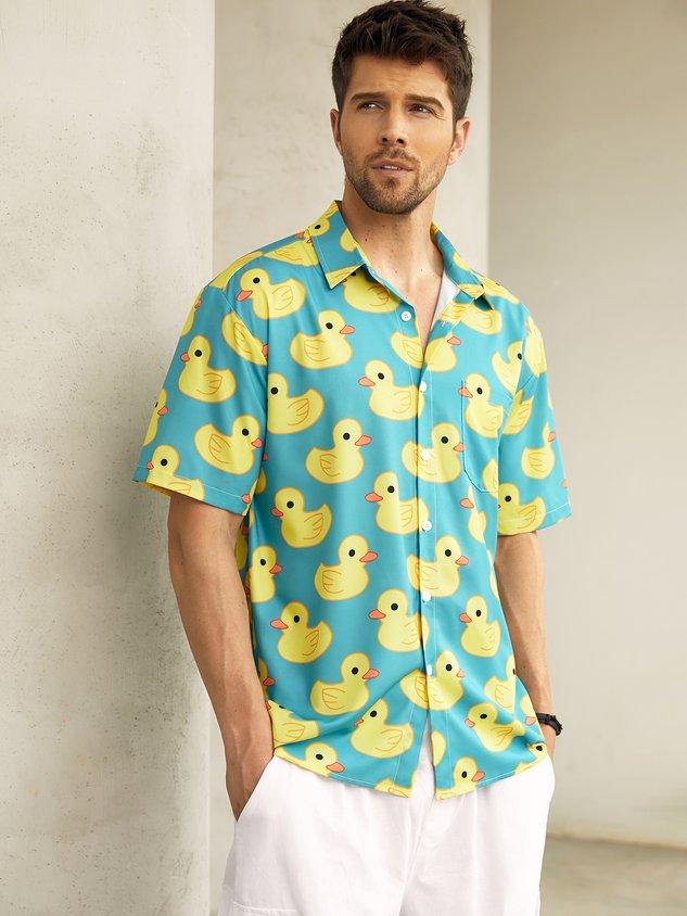 Ducks Chest Pocket Short Sleeve Hawaiian Shirt