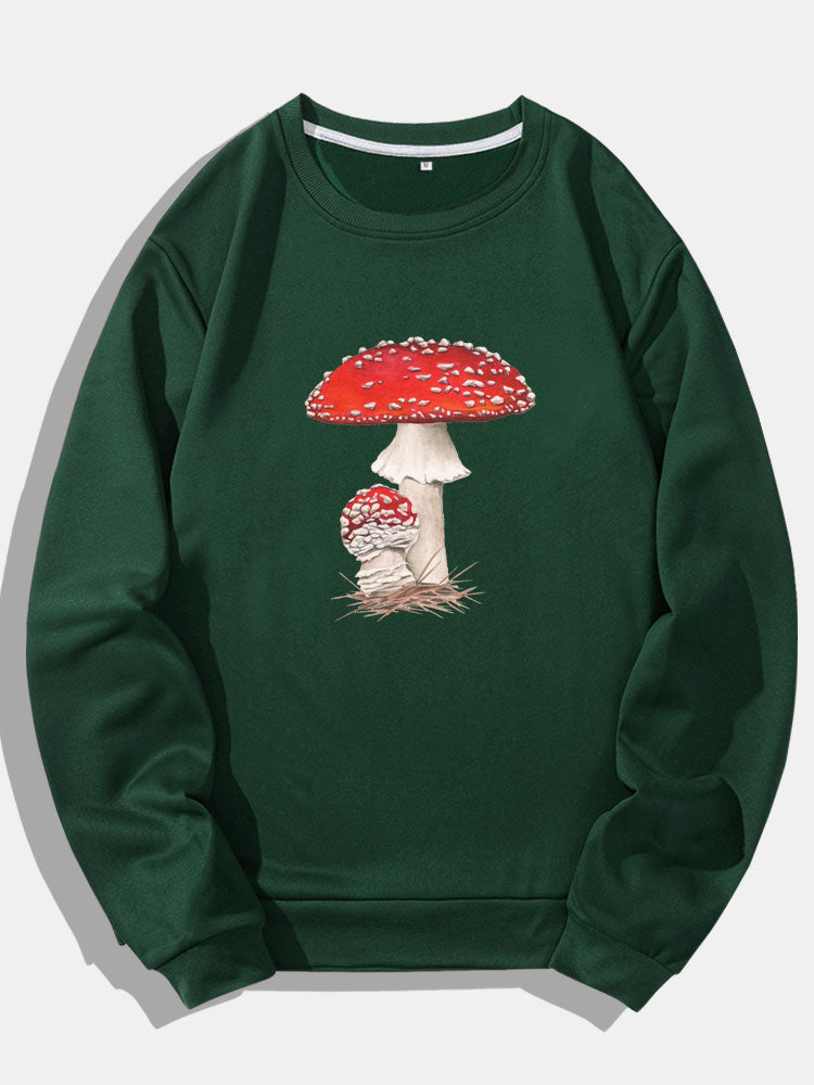 Mushroom Print Crew Neck Sweatshirts