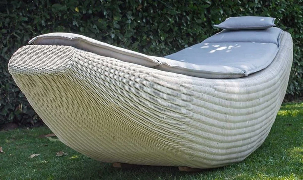 Casa Padrino tumbona mecedora de lujo blanco / lila 230 x 75 x A. 70 cm - Tumbona de jardín resistente a la intemperie tejida a mano - Tumbona de piscina moderna - Muebles de Jardín de Hotel