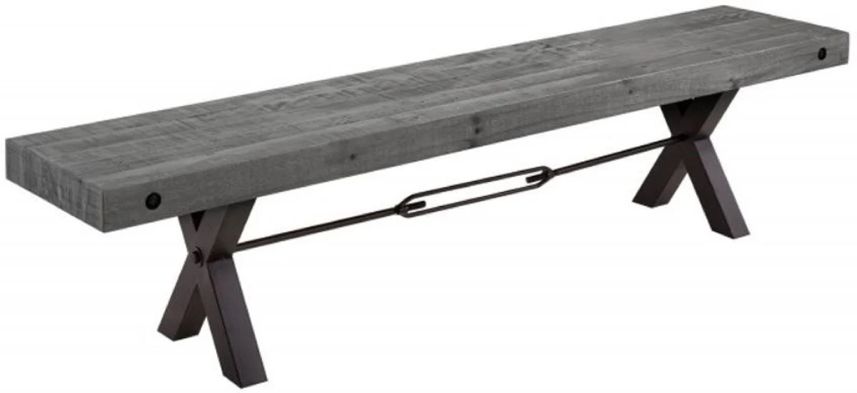 Casa Padrino banco de diseño industrial gris / negro 170 x 40 x A. 45 cm - Banco de madera maciza con estructura de metal pintado en polvo - Muebles de diseño industrial