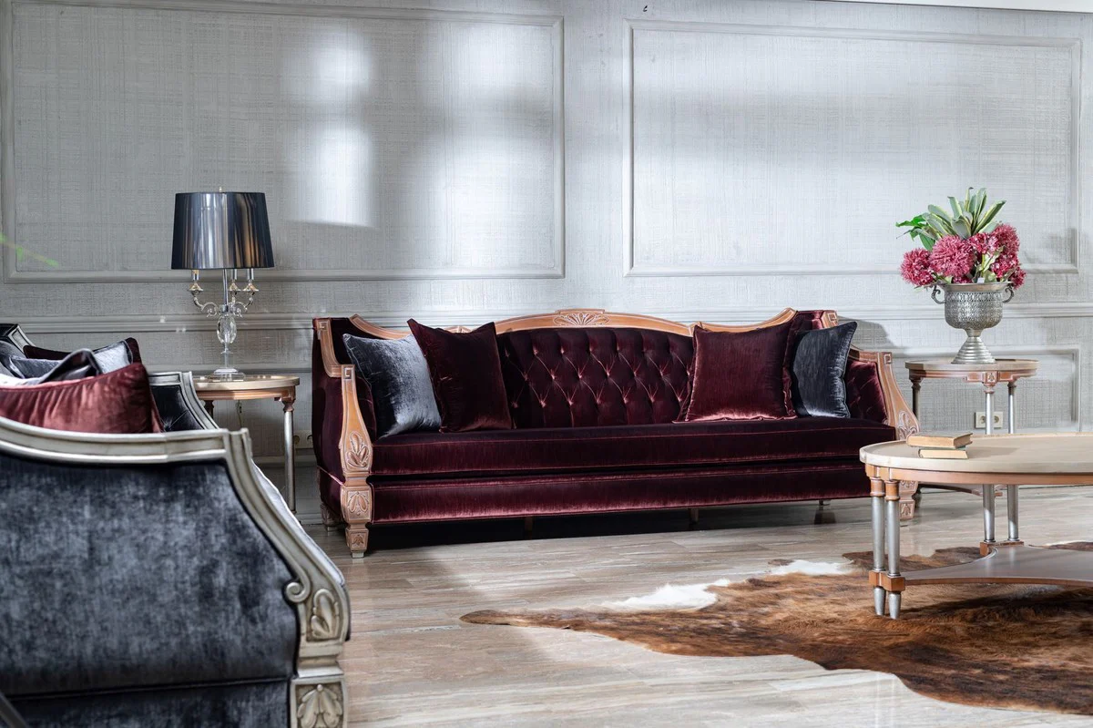 Casa Padrino sof¨¢ de sal¨®n barroco de lujo rojo burdeos / beige - Magn¨ªfico Muebles Barrocos para Sal¨®n y Hotel