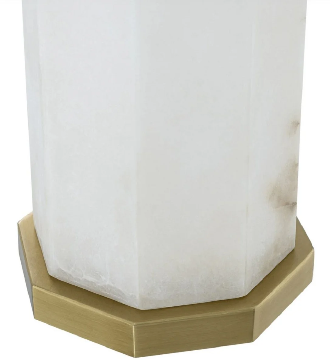 Casa Padrino lámpara de mesa de lujo blanco / latón antiguo / gris 46 x 46 x A. 84,5 cm - Lámpara de escritorio de alabastro con pantalla hexagonal - Lámparas mesa - Lámparas escritorio
