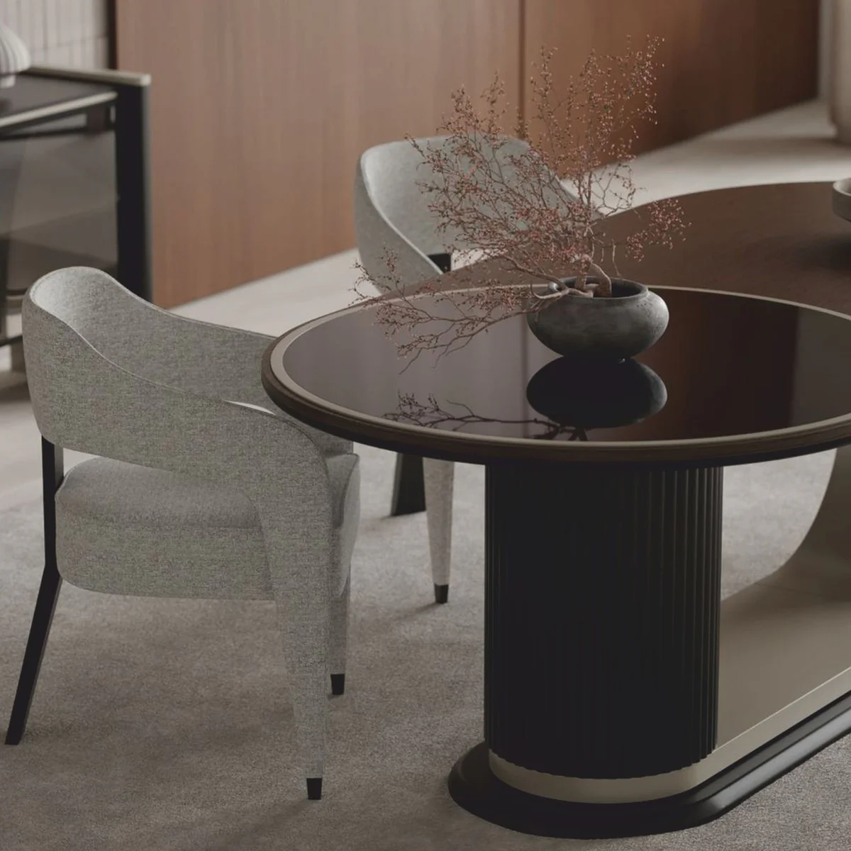 Casa Padrino conjunto de comedor de lujo marr¨®n / gris - 1 Mesa y 6 Sillas - Muebles para hoteles y comedores