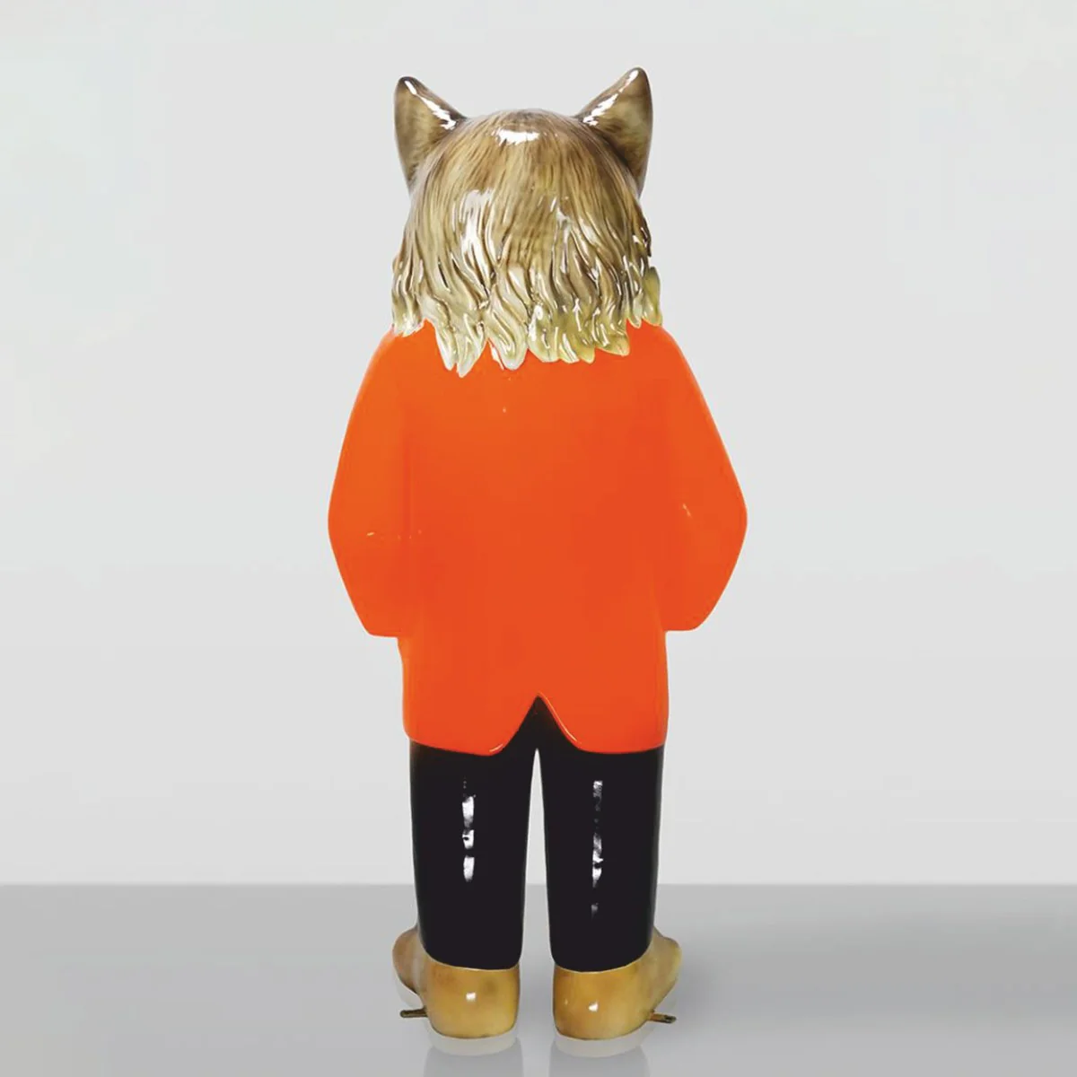 Casa Padrino escultura decorativa XXL gato con traje marr¨®n / naranja / negro / blanco / oro A. 172 cm