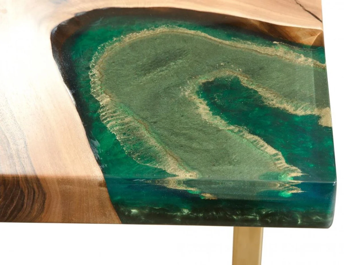 Casa Padrino mesa de comedor de lujo natural / marr¨®n / verde / oro 160 x 80 x A. 76 cm - Mesa de cocina rectangular con resina epoxi - Muebles de comedor de lujo - Muebles de resina epoxi