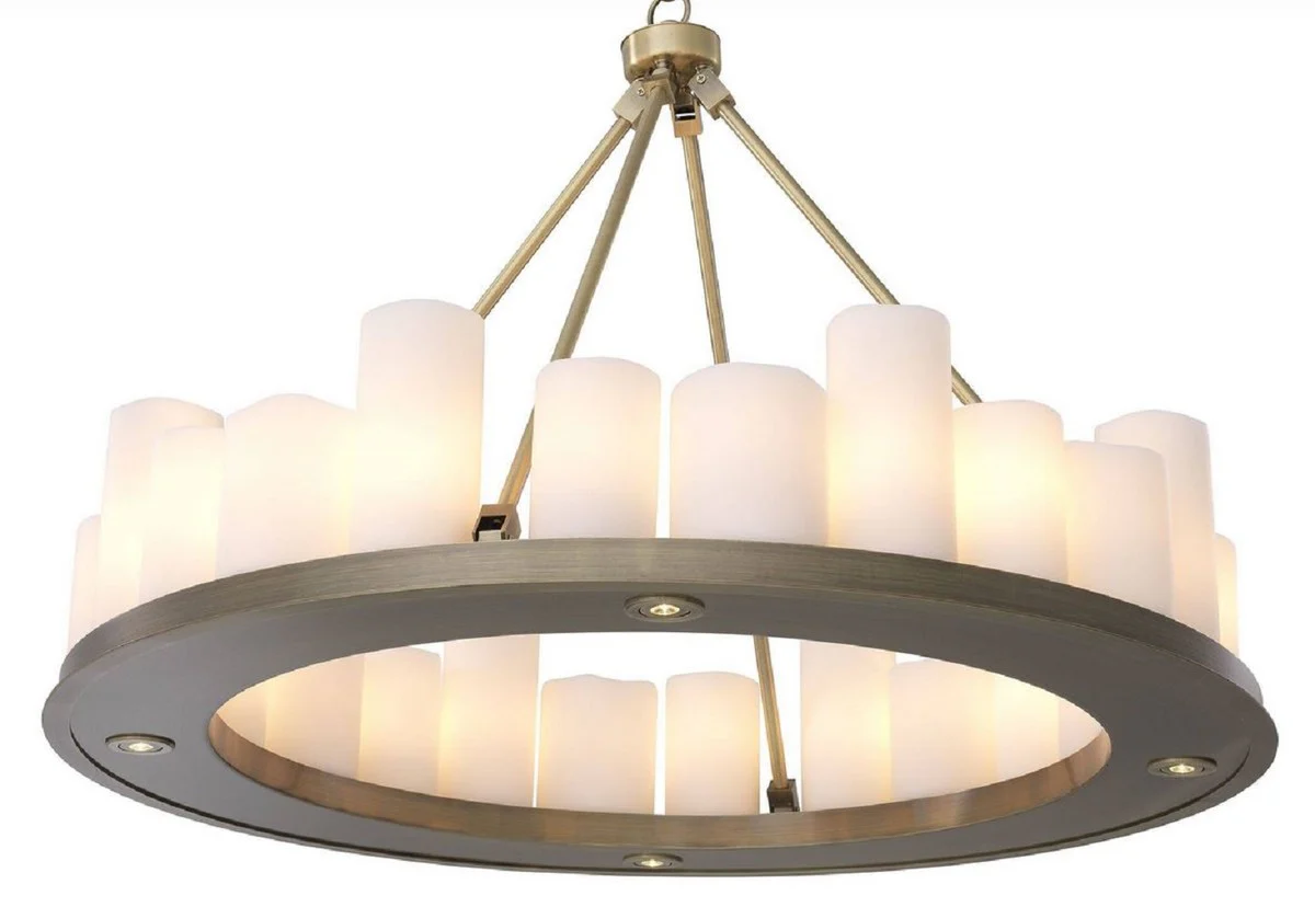 Casa Padrino lámpara de araña LED de lujo latón / blanco Ø 90 x A. 65 cm - Lámpara de araña redonda moderna con control remoto - Calidad de Lujo