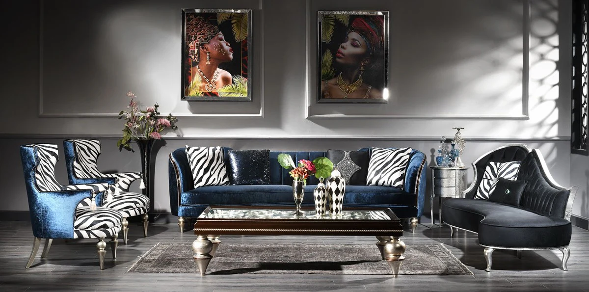 Casa Padrino mesa de centro barroco de lujo marr¨®n oscuro / plata 167 x 92 x A. 48 cm - Mesa de sal¨®n de madera maciza adornada con tapa de vidrio - Calidad de Lujo