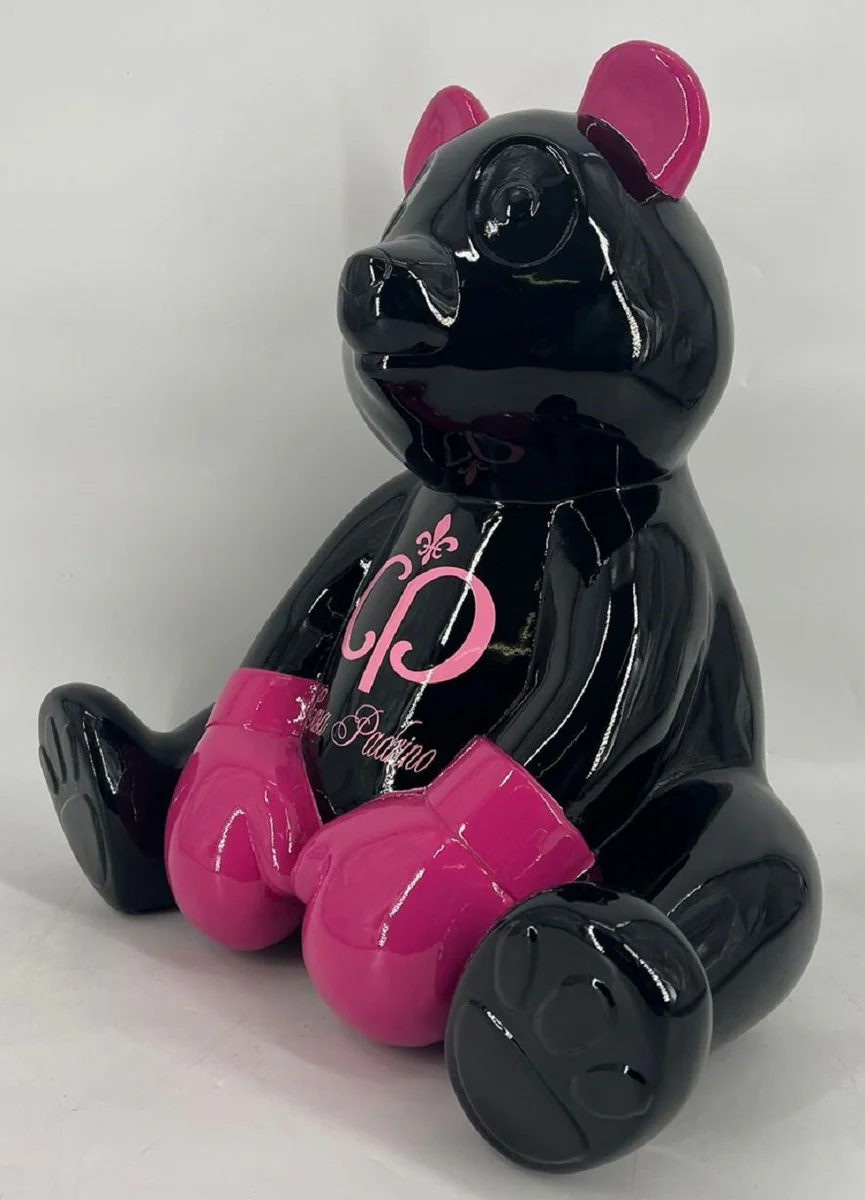 Casa Padrino figura decorativa de lujo osito de peluche boxer negro / p¨²rpura 50 cm - Escultura decorativa