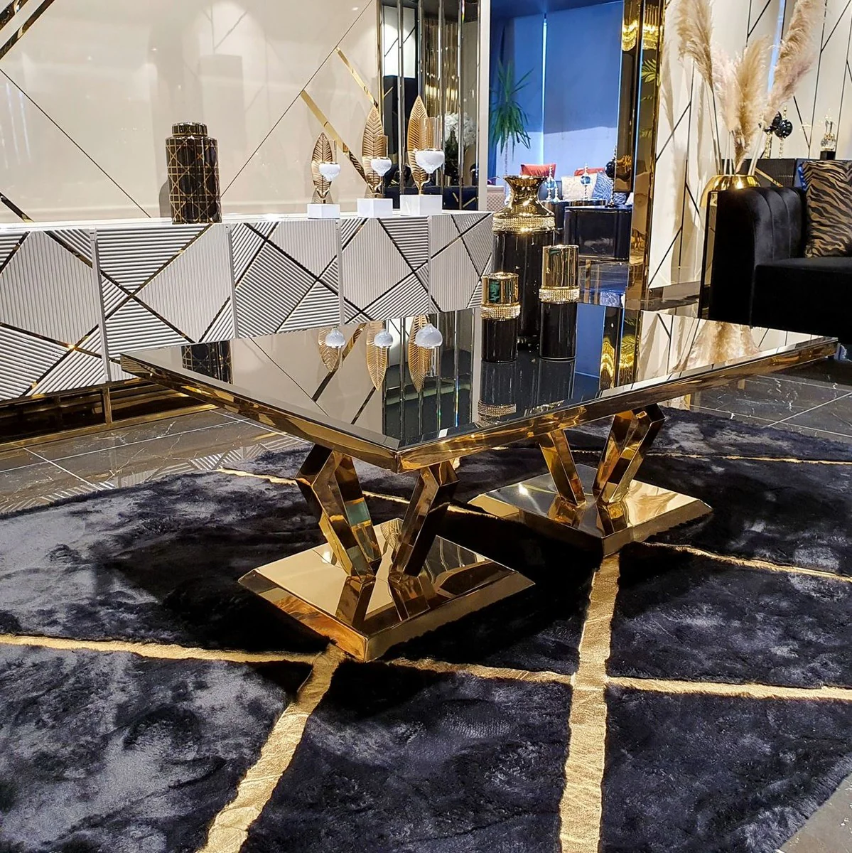 Casa Padrino mesa de centro de lujo oro 120 x 60 x A. 43 cm - Mesa de sal¨®n moderna con tapa de cristal - Muebles de sal¨®n - Colecci¨®n de Lujo