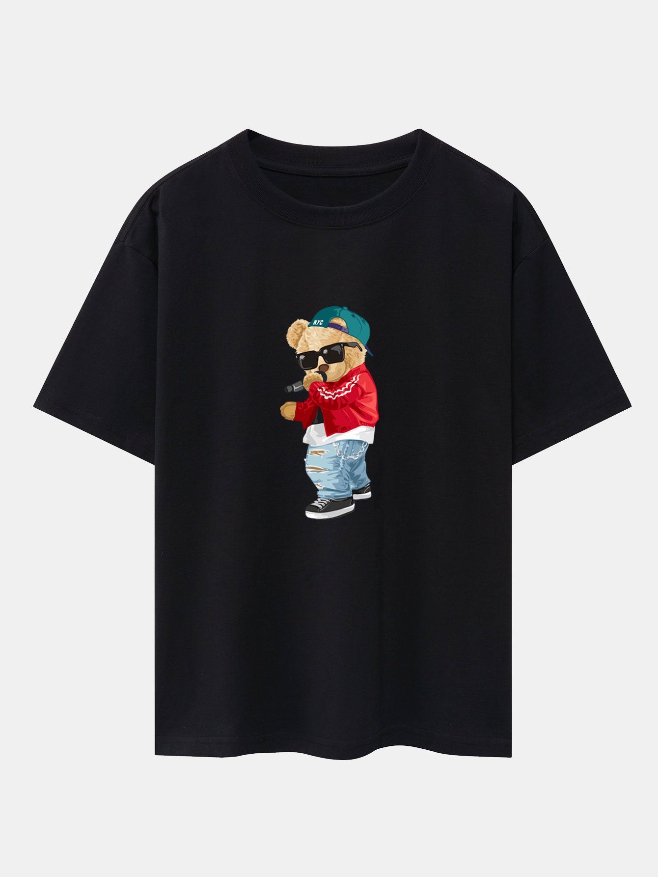 Hip Hop Singer Bear Print Heavy Weight Oversize T-Shirt