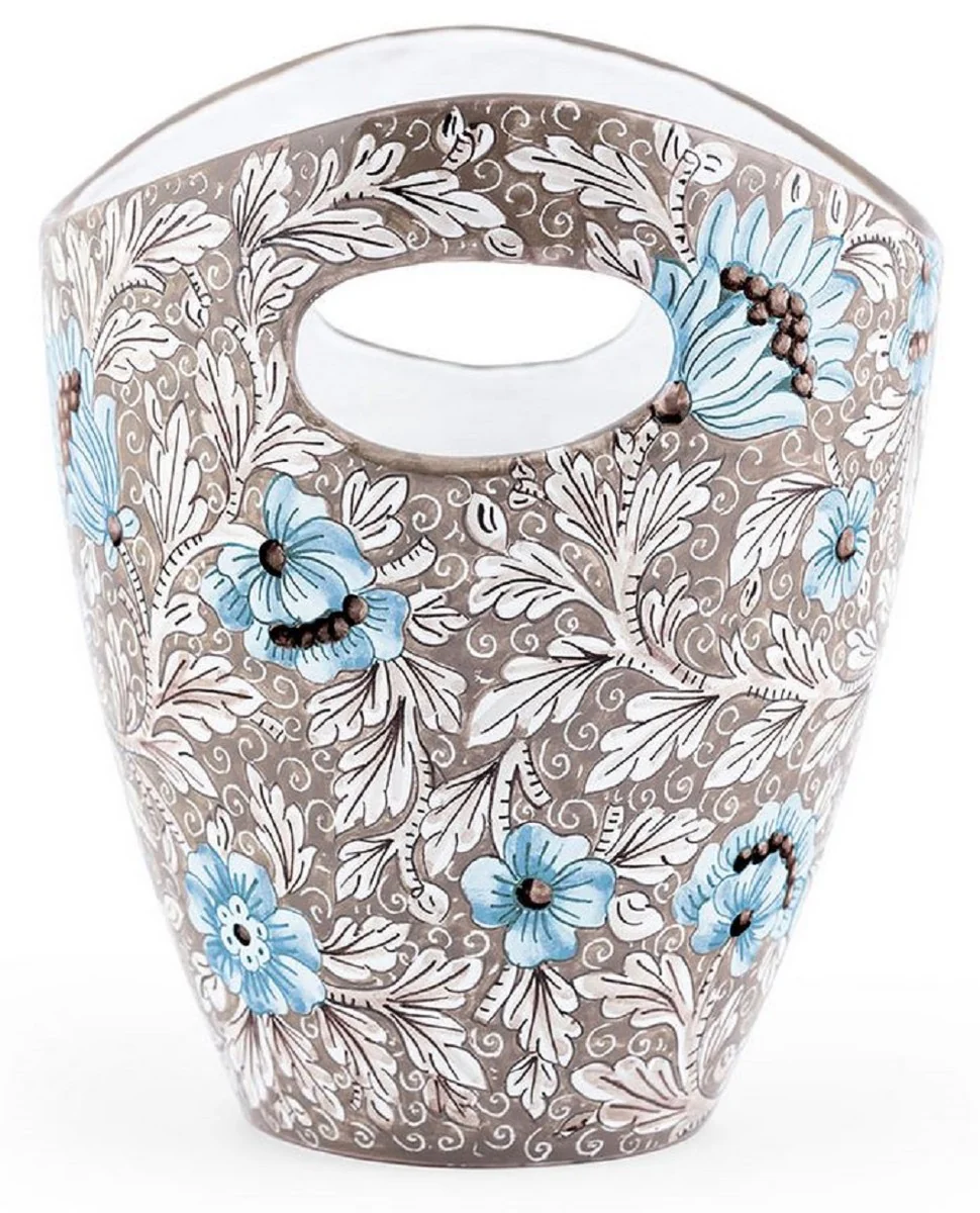 Casa Padrino cubitera de cer¨¢mica de lujo marr¨®n / multicolor ? 27 x A. 25 cm - Cubitera hecha y pintada a mano - Enfriador de vino - Enfriador de champ¨¢n - Calidad de lujo - Hecho en Italia