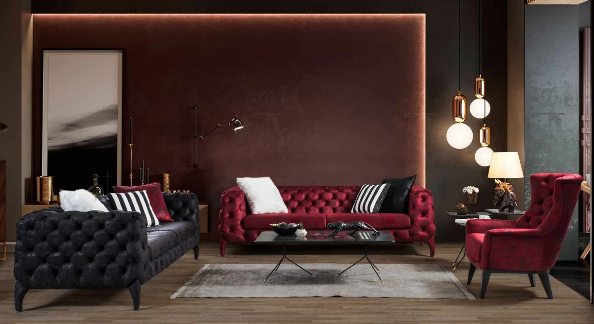 Casa Padrino Sof¨¢ Chesterfield de Lujo Rojo Burdeos 235 x 98 x A. 72 cm - Sof¨¢ de Sala de Estar - Muebles de Sala de Estar Chesterfield