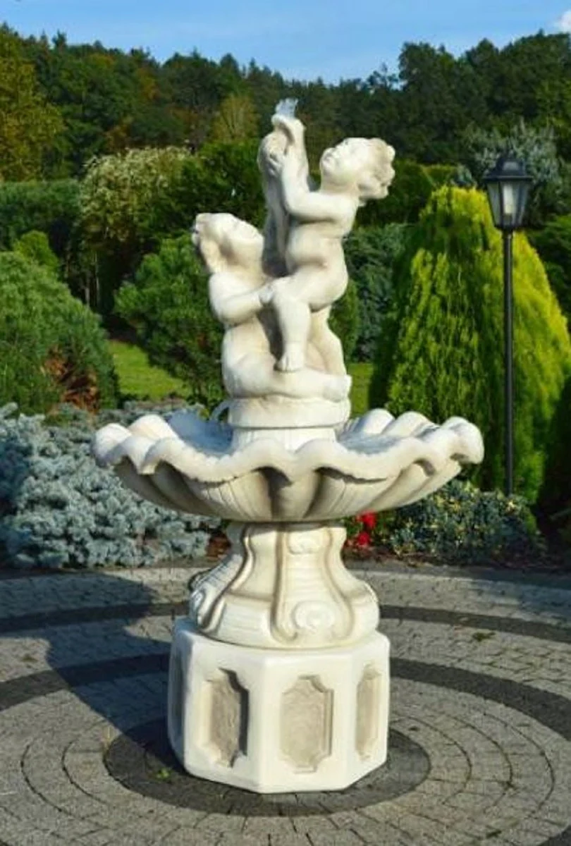 Casa Padrino fuente barroco blanco / gris ? 89 x A. 185 cm - Magn¨ªfica fuente de jard¨ªn estilo barroco - Fuente redonda de piedra para decoraci¨®n de jard¨ªn - Decoraci¨®n de jard¨ªn barrocos