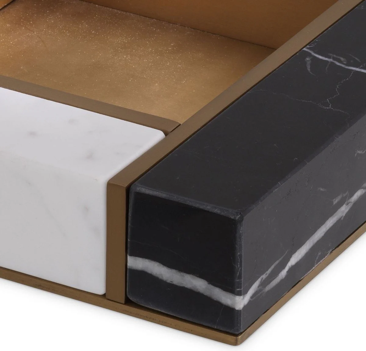 Casa Padrino bandeja de servicio de m¨¢rmol de lujo negro / blanco / lat¨®n antiguo 20 x 20 x A. 4 cm - Accesorios de gastronom¨ªa de lujo