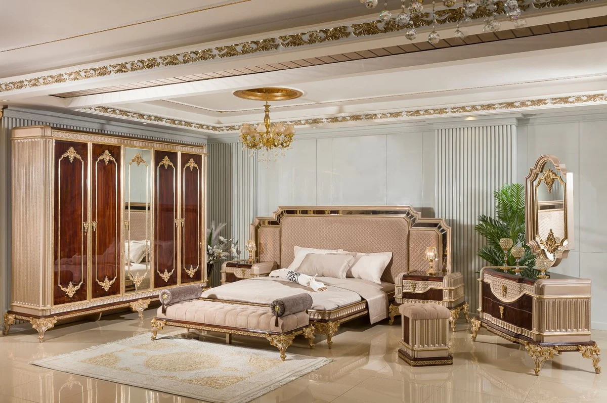 Casa Padrino armario de dormitorio barroco de lujo con 5 puertas marr¨®n oscuro / gris / oro - Muebles barrocos