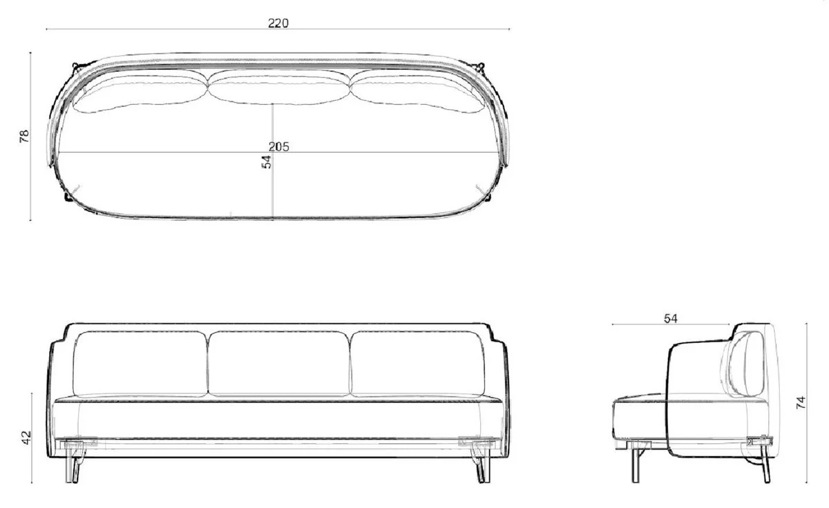 Casa Padrino sof¨¢ de lujo de 3 plazas gris / bronce 220 cm - Muebles de sal¨®n y hotel