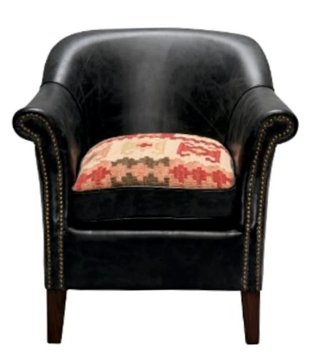 Casa Padrino luxury genuine leather armchair black 75 x 75 x H. 78 cm - Leather Furniture