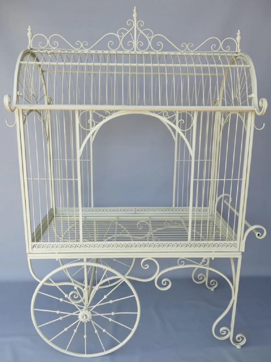 Casa Padrino carrito de flores Art Nouveau blanco 140 x 95 x A. 210 cm - Carrito de plantas nostálgico - Accesorios de decoración de jardín y terraza rústicos