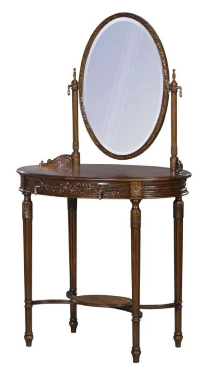 Casa Padrino maquillar mesa barroco de lujo marrón oscuro / marrón 80 x 57 x H. 142 cm - Maquillar Mesa Ovalado de Estilo Barroco