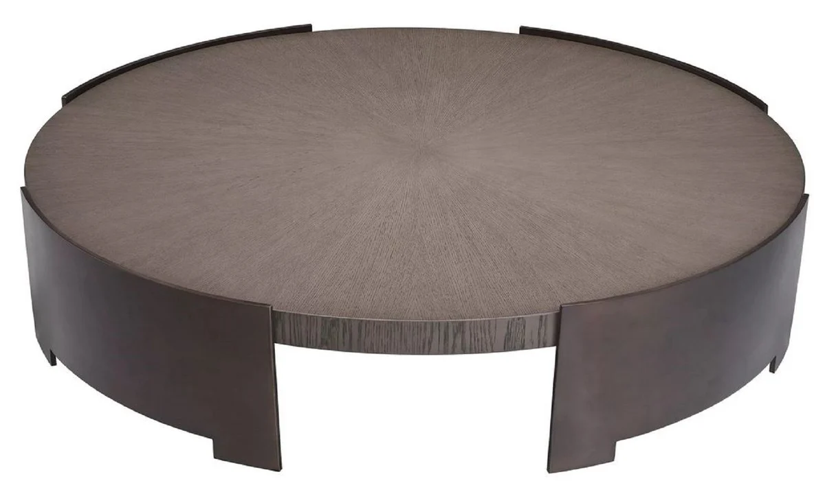 Casa Padrino mesa de centro de lujo gris / bronce ? 118,5 x A. 24,5 cm - Mesa de sal¨®n redonda con tablero de madera maciza - Muebles de sal¨®n - Muebles de madera maciza - Muebles de lujo