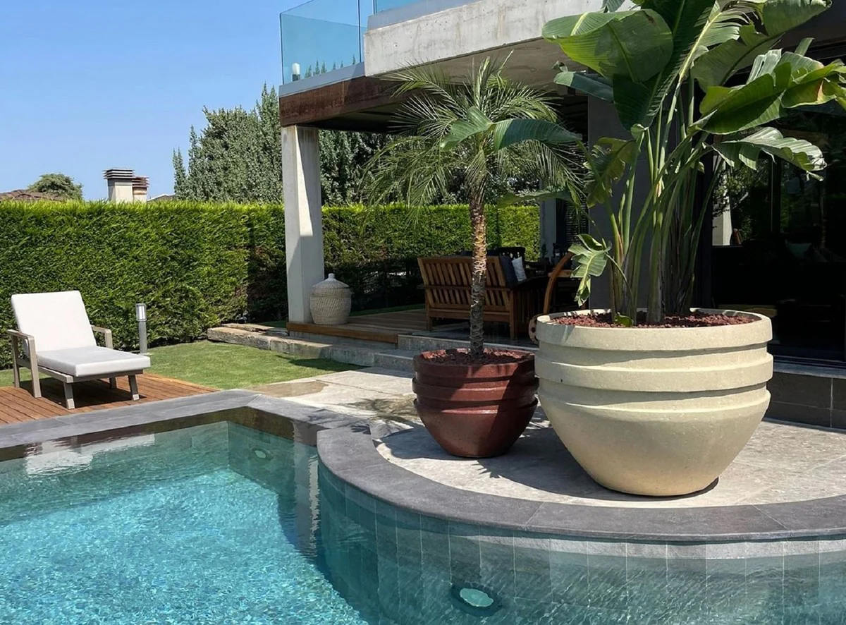 Casa Padrino maceta de hormig¨®n de decoraci¨®n de jard¨ªn XXL de lujo amarillo ? 120 x A. 90 cm