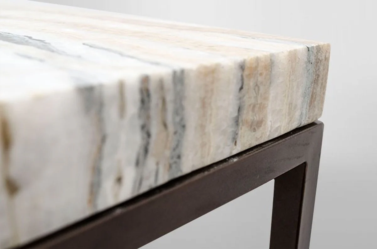 Casa Padrino Art Deco Side Table Onyx / metal 60 x 40 cm Art Nouveau table - furniture