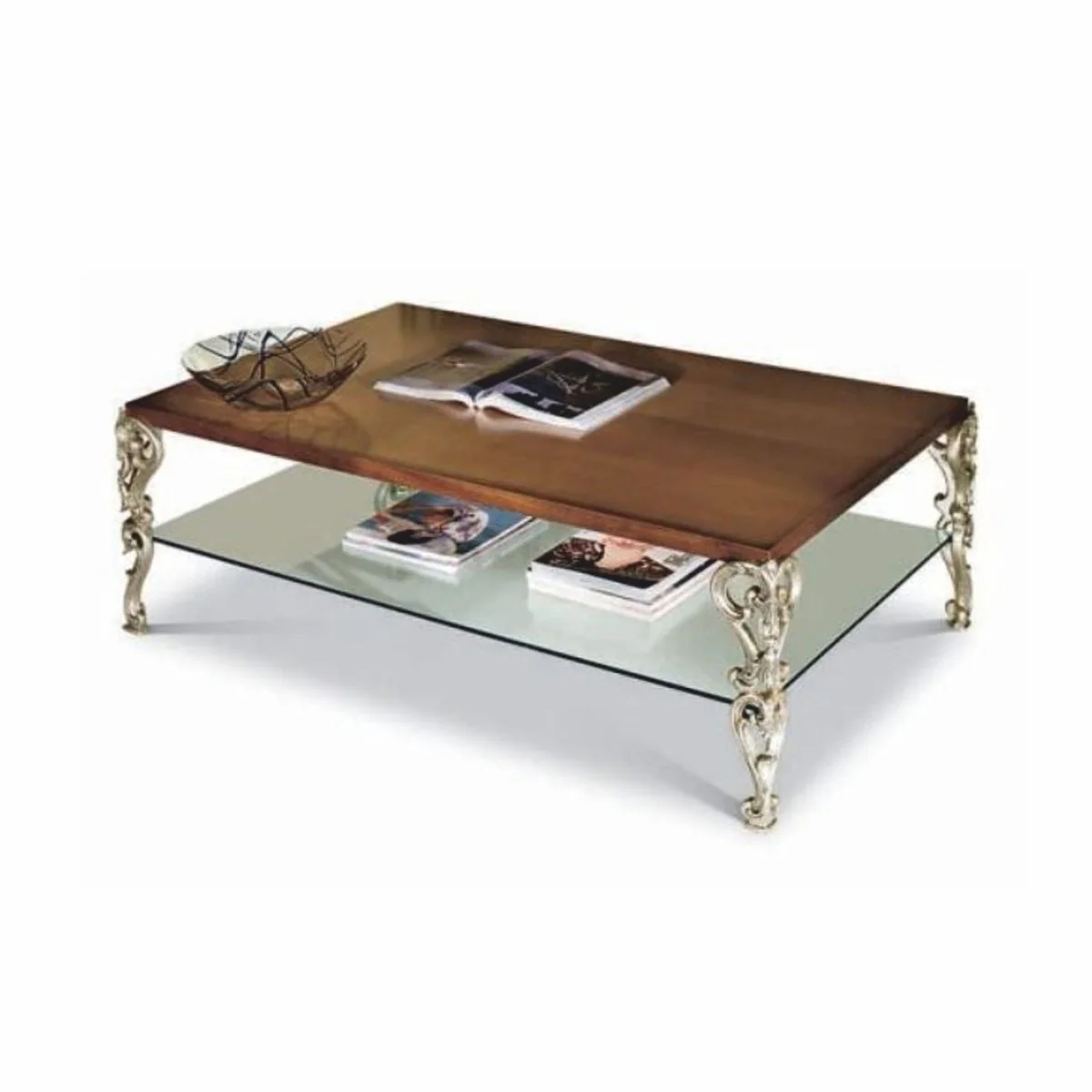 Casa Padrino mesa de centro barroco de lujo marr¨®n / plata 123 cm - Muebles de estilo barroco italiano