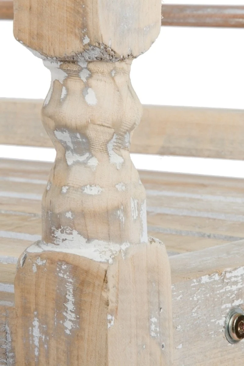 Casa Padrino banco de estilo country con brazos blanco antiguo / natural 71 x 42 x H. 85 cm - Muebles Decorativos Shabby Chic