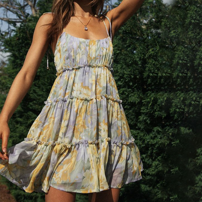 Ladies Sweet Print Swing Short Dress