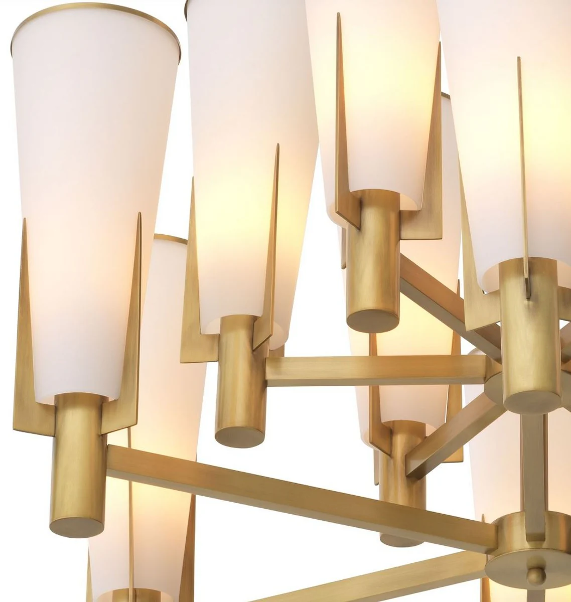 Casa Padrino lámpara de araña de lujo latón antiguo / blanco Ø 87 x A. 56,5 cm - Lámpara de araña moderna de metal con pantallas de vidrio - Colección de Lujo