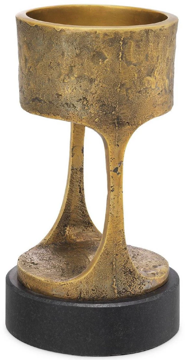 Casa Padrino Portavela de Lujo Lat¨®n Vintage / Negro ? 13 x A. 24 cm - Portavela de Lat¨®n con Base de Granito - Accesorios Decorativos