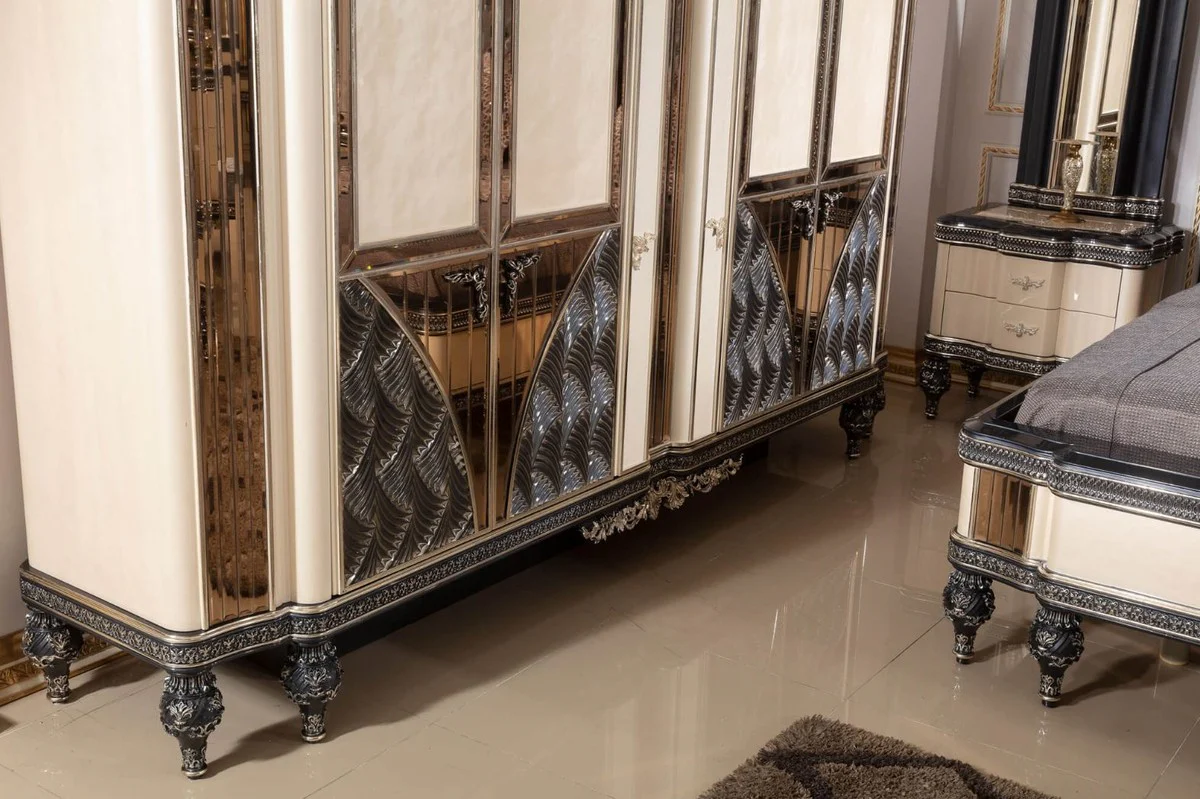 Casa Padrino mesita de noche barroco de lujo beige / negro / oro - Mesita de noche de estilo barroco con 2 cajones - Muebles de dormitorio de lujo en estilo barroco - Muebles barrocos