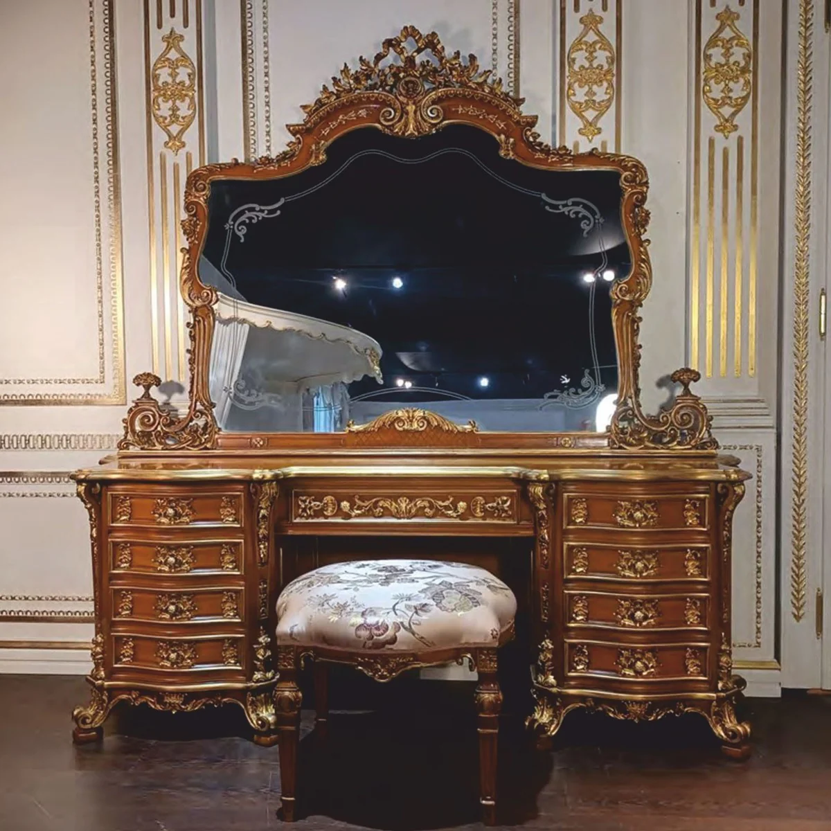 Casa Padrino conjunto de tocador de dormitorio barroco de lujo marr¨®n / oro - Hecho en Italia