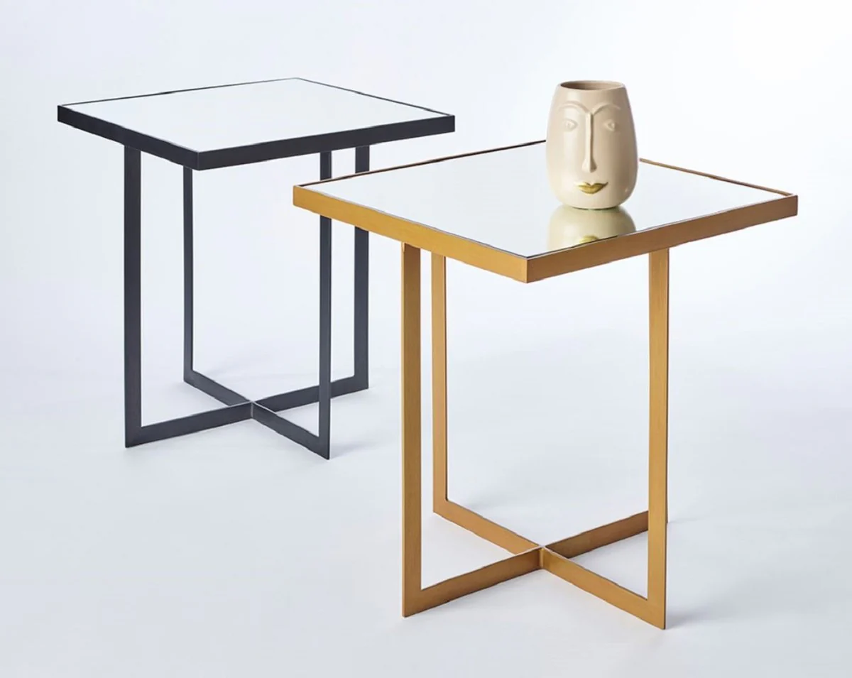 Casa Padrino mesa auxiliar de lujo negro 51 x 51 x A. 55 cm - Mesa de metal con tablero de vidrio espejado - Muebles de Lujo