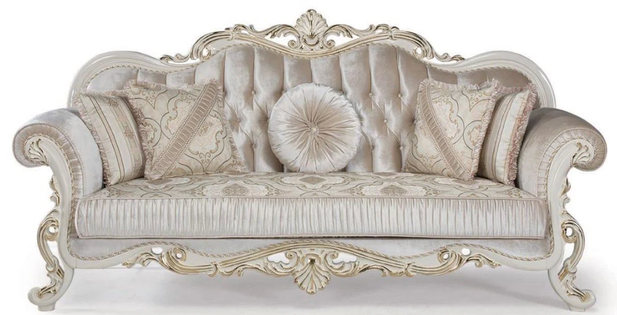 Casa Padrino conjunto de sala de estar barroco de lujo multicolor / blanco / oro - 2 Sof¨¢s y 2 Sillones y 1 Mesa de Centro - Muebles de Sala de Estilo Barroco - Noble y Adornado