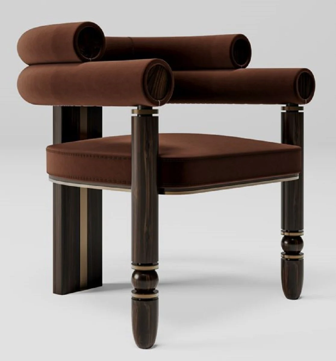 Casa Padrino silla de comedor de lujo con reposabrazos marr¨®n / marr¨®n oscuro / lat¨®n 69 x 63 x A. 72 cm - Silla de cocina con elegante tela de terciopelo - Muebles de comedor - Muebles de lujo