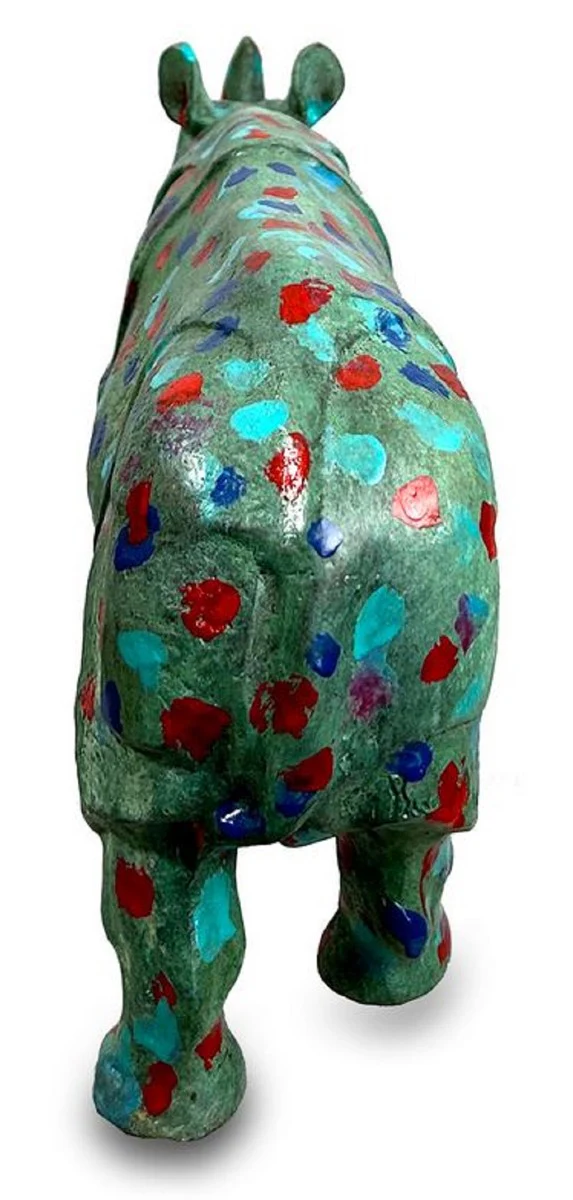 Casa Padrino Escultura Decorativa de Bronce de Diseño de Lujo Rinoceronte Verde / Multicolor 35 x 7 x A. 17 cm - Figura Decorativa de Bronce Hecha a Mano - Calidad de Lujo - Hecho en Italia