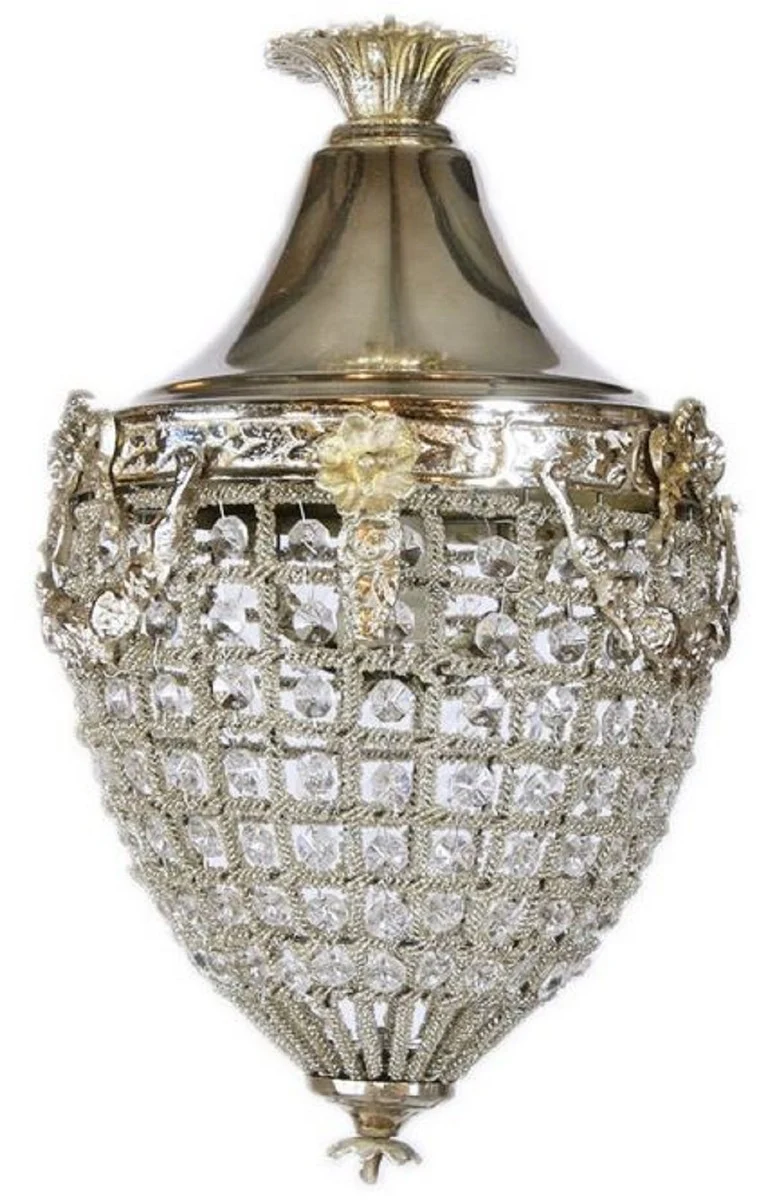 Casa Padrino lámpara colgante de cristal barroco plata Ø 25 x A. 35 cm - Lámpara colgante redonda de estilo barroco - Luces Barrocos - Noble y Magnífico