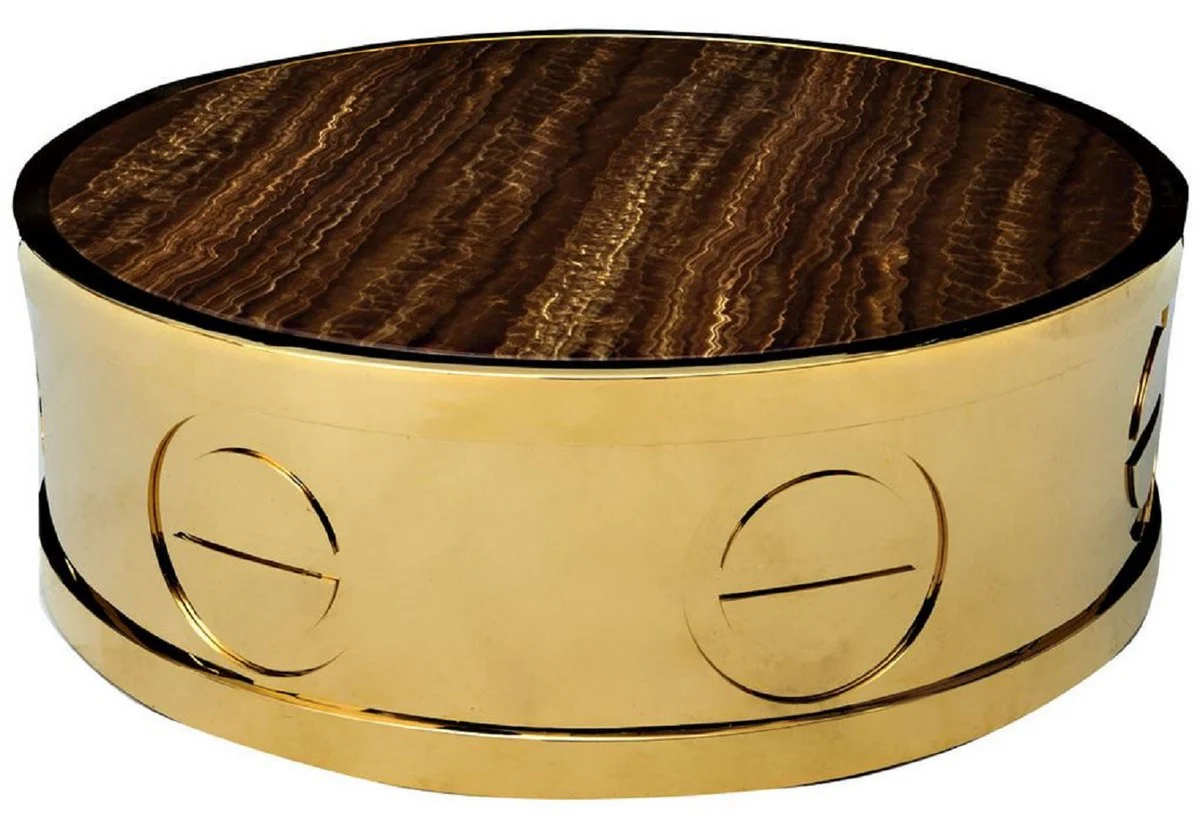 Casa Padrino mesa de centro de lujo oro / marr¨®n ? 95 x A. 32 cm - Mesa de sal¨®n redonda con tablero de m¨¢rmol artificial - Muebles de sal¨®n - Muebles de hotel - Muebles de lujo