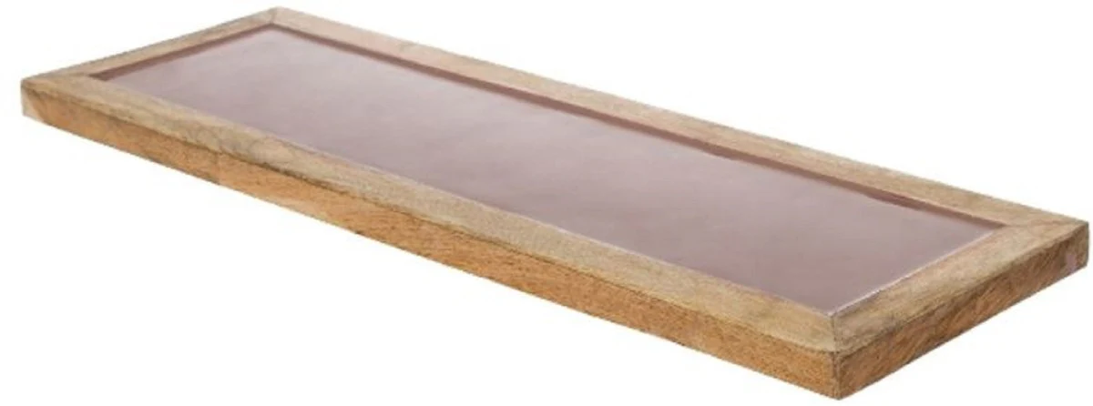 Casa Padrino bandeja decorativa de cerámica de madera de lujo natural / rosa 17 x 6 x H. 2 cm - Accesorios de Decoración