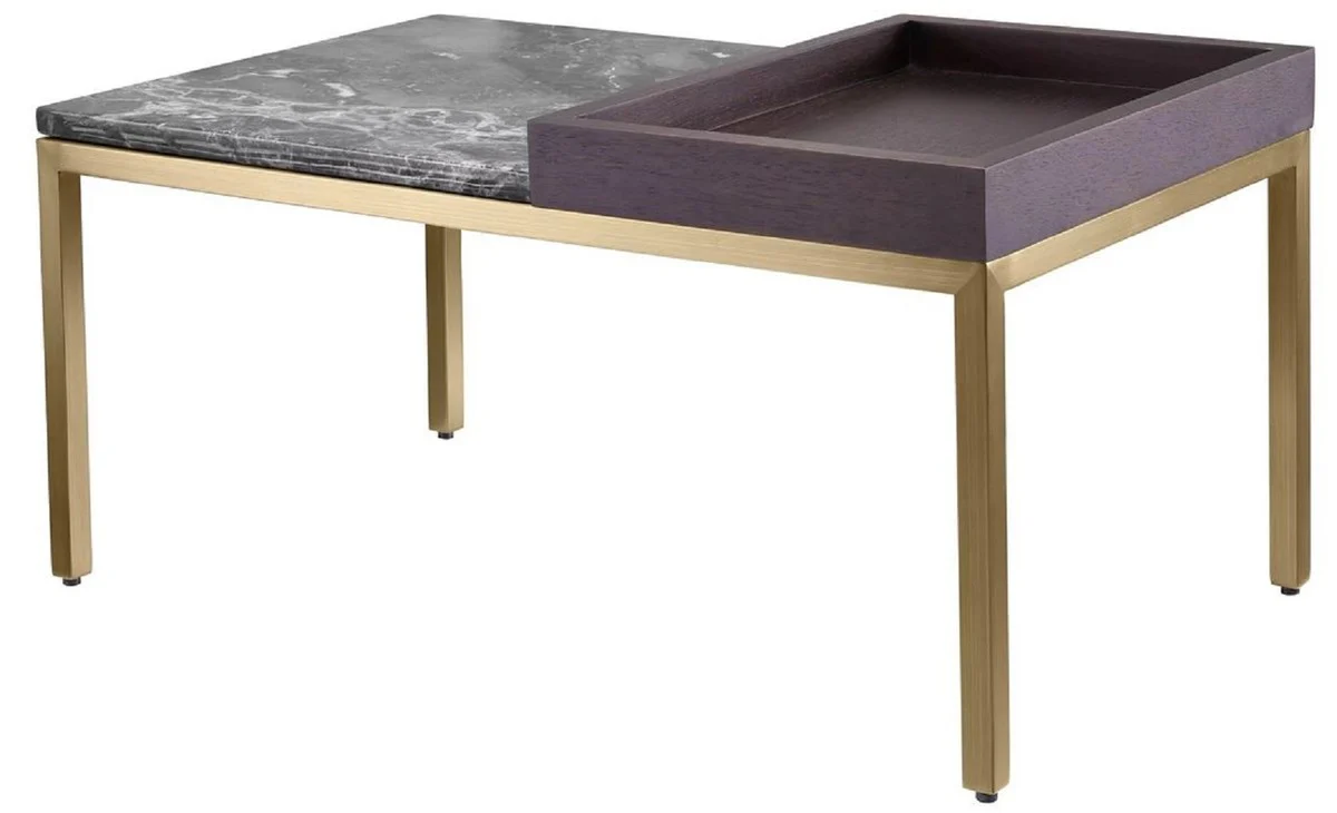 Casa Padrino mesa auxiliar de lujo lat¨®n / marr¨®n / gris 70 x 40 x A. 35 cm - Mesa rectangular de lat¨®n con fina chapa de nogal y tapa de m¨¢rmol - Muebles de lujo - Instalaci¨®n de Lujo