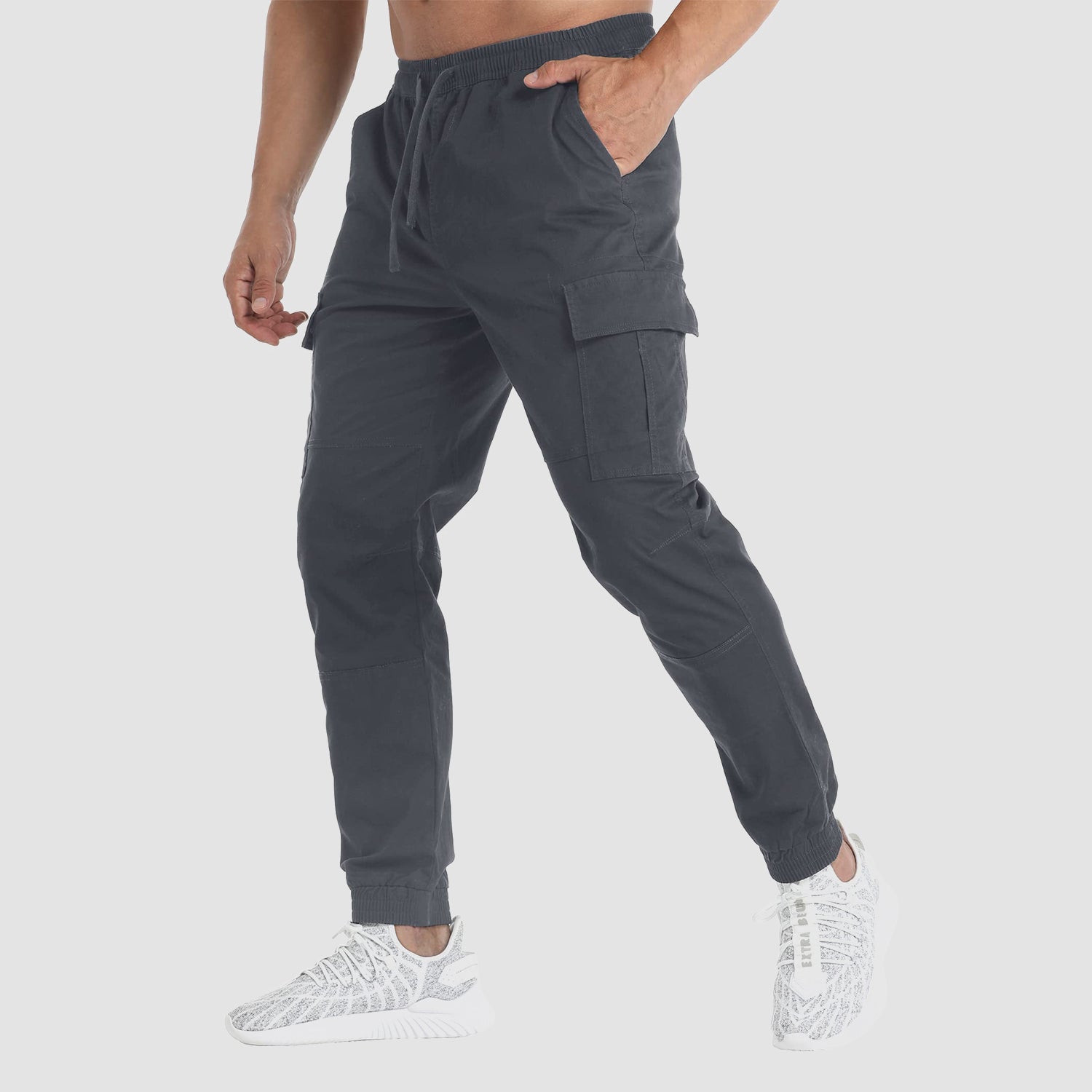 Men's Cargo Pants Elastic Waist Hiking Ripstop Outdoor Casual Fishing Pant with 5 Pockets