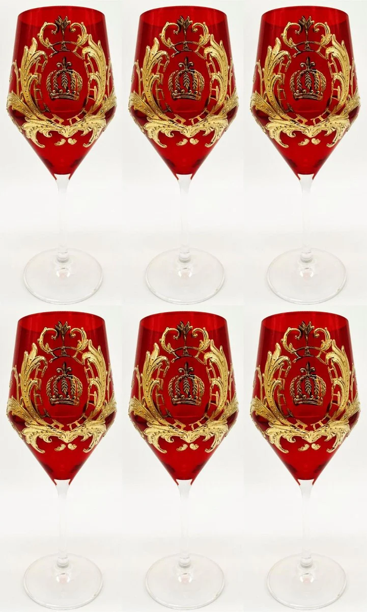Pomp??s by Casa Padrino conjunto de copas de vino tinto de lujo rojo / oro ? 8,7 x A. 20,3 cm - Copas de vino con ba?o de oro de 24 quilates - Copas vino pomposas dise?adas por Harald Gl??ckler