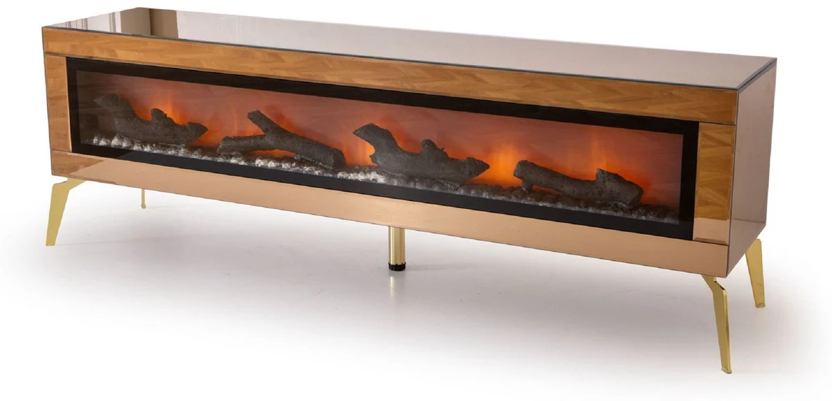 Casa Padrino gabinete de TV de lujo con chimenea el¨¦ctrica LED y mando a distancia oro 180 cm