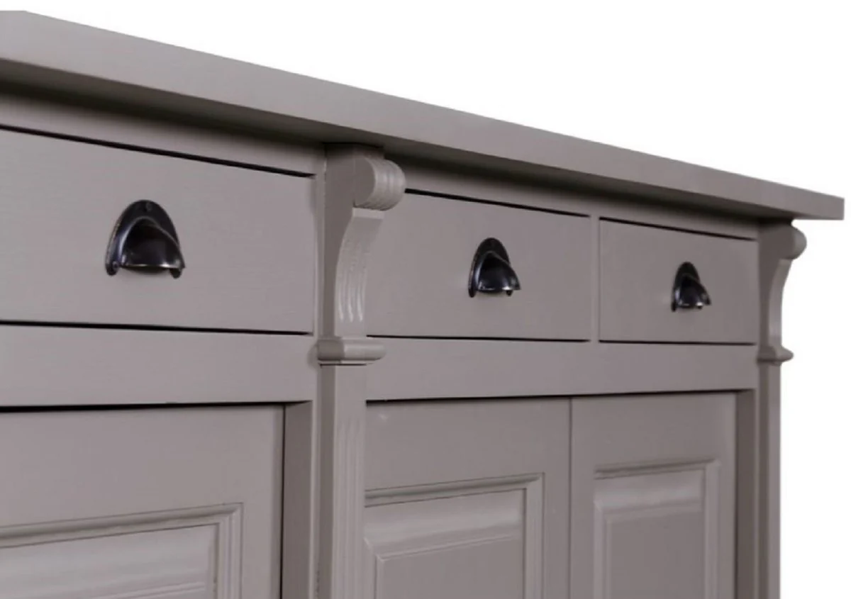 Casa Padrino armario de cocina de estilo campestre con 4 puertas y 4 cajones gris 219 x 51 x H. 90 cm - Armario de Madera Maciza - Muebles de Estilo Campestre